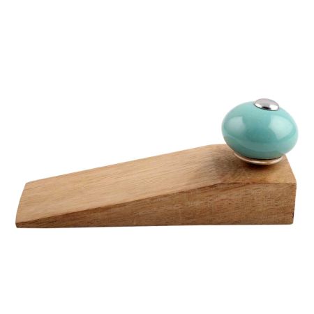 2 Pieces Sea Green Round Ceramic Wooden Door Stopper